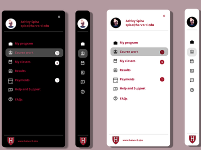 Harvard University Mobile Navigation Menu Concept