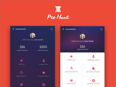 Pro Hunt android dashboard find professionals hiring mobile app theme ui ux