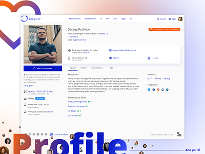 Profile for One portal account dentsu employee experience gradient hr tech intranet mesh gradient minimal product product design profile real project russia ui user profile web