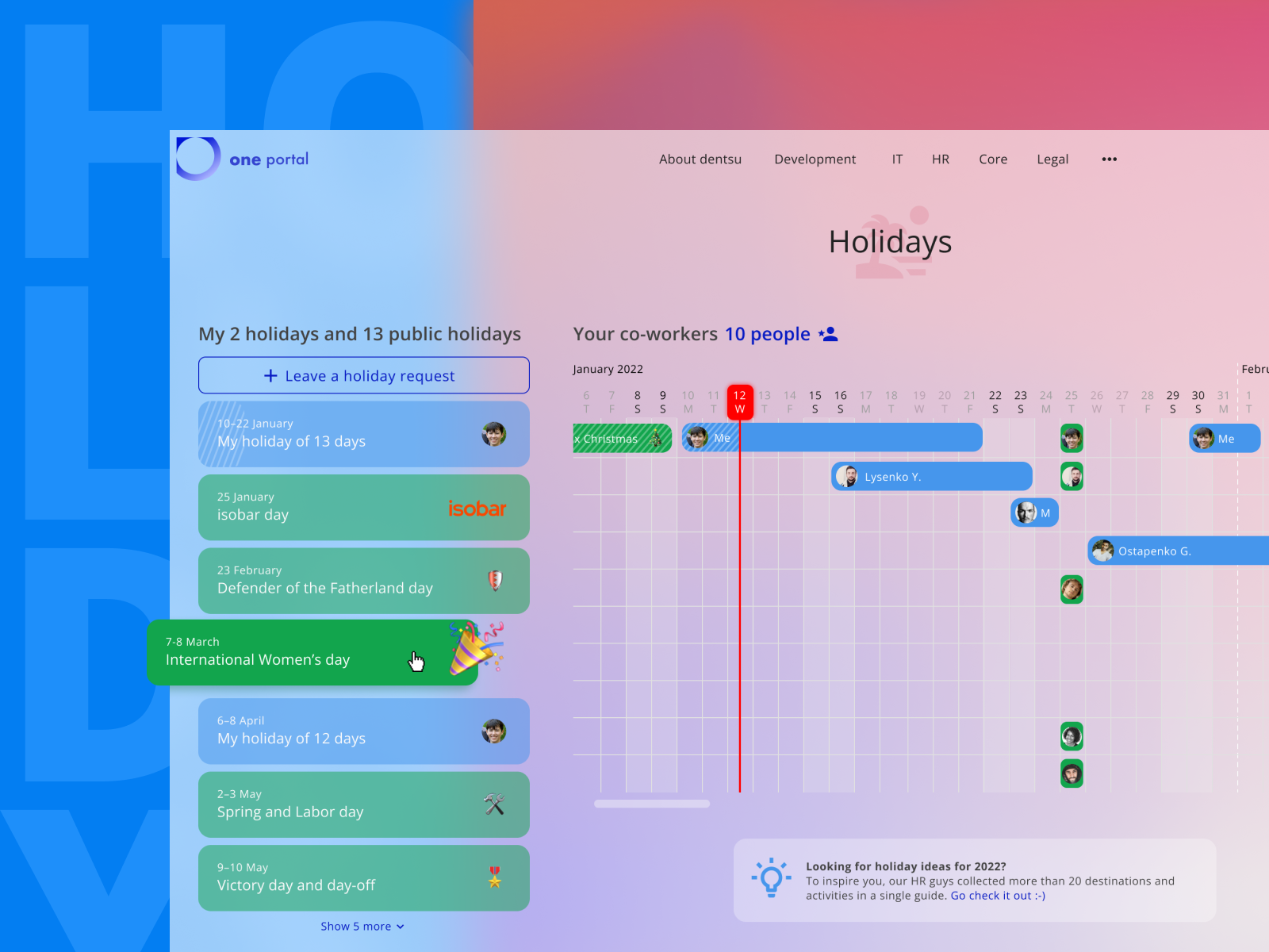 Holidays web app for one.portal by Nik Telegin for dentsu russia on