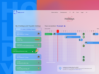 Holidays web app for one.portal corporate website dentsu flat gradient holydays minimal product design real project russia ui uxui web web app