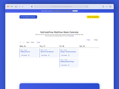 Cloneable Webflow Calendar Component calendar cloneable date calendar webflow week calendar