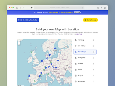 Cloneable Webflow Dynamic Map Component dynamic map location pins map openstreetmap ux webflow