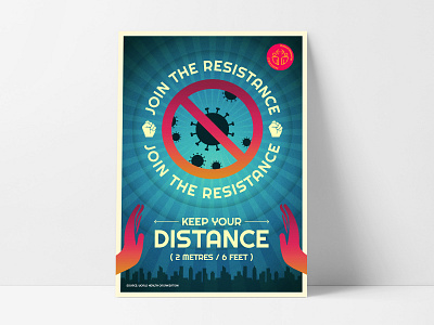 Join The Resistance: Keep Your Distance coronavirus covid 19 illustration poster