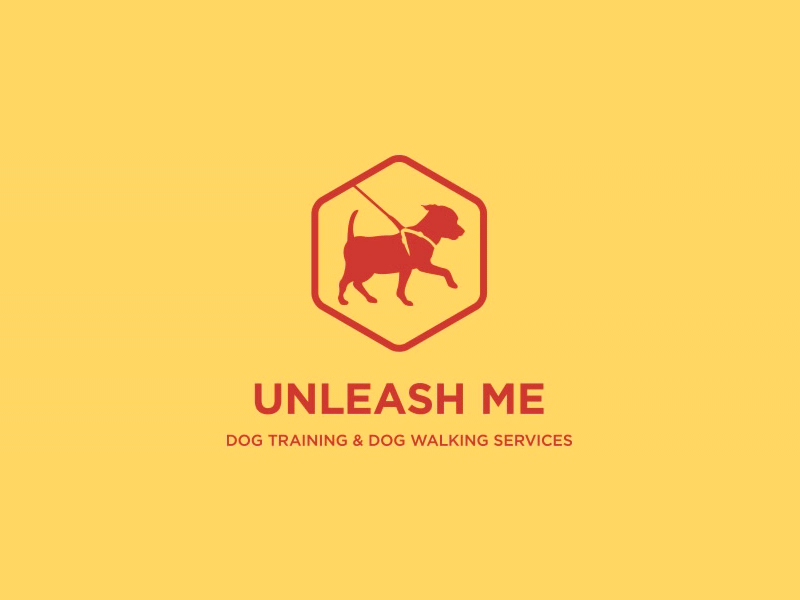 Unleash Me brand branding dog hexagon illustrator logo red walking yellow
