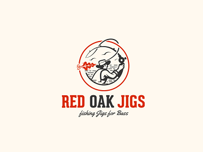 Red Oak Jigs fisherman fishing fishing logo jigs oak oak leaf