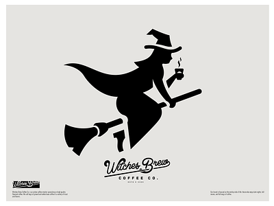 Witches Brew broom logo coffee coffee cup coffee logo flying witch witch logo