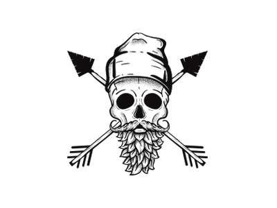 "Beerd" Skull arrows beard beer drawing hat hop logo mustache skull
