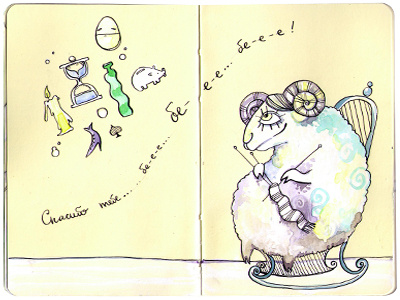 Alice through the looking glass alice illustration moleskine sheep watercolor