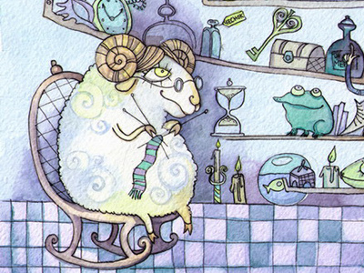 Alice through the looking glass alice illustration sheep watercolor
