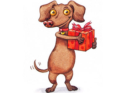 Dog with present