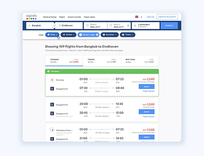 Flights search results page aggregator agoda bundled flights filters flight detail flight search flight tickets flights search search bar search card search results