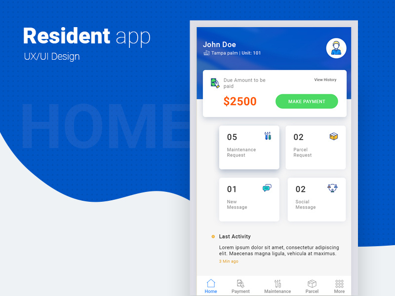 Home Screen homescreen resident app mobile app uiux