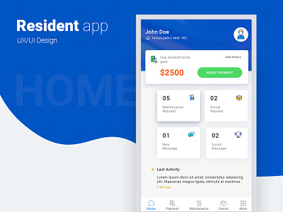 Home Screen homescreen mobile app resident app uiux