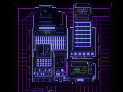 80's inspired tech map games icons illustration infographic map vector