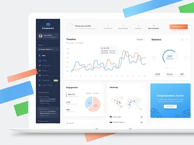 GoSquared - Redesign admin panel chart dashboard data graph map notifications profile settings statistics stats