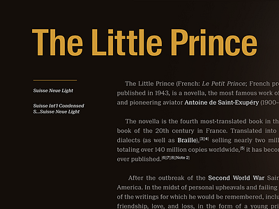 Use of suissesuperfamily fonts antoine de saint exupéry the little prince