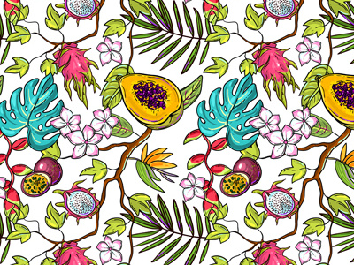 Seamless pattern with tropical elements