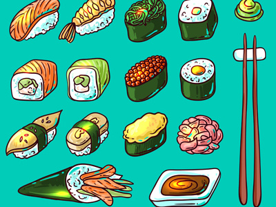 Sushi set food food illustrattion hand drawn japan japanese food shushi vector