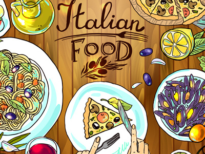 Italian food food hand drawn illustration italian lemon olive pasta pizza sketch vector wine