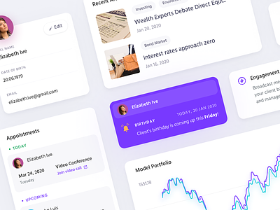 Components for Prevail articles card cards components design interface profile purple ui