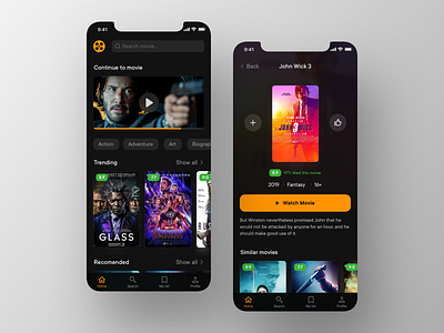 Movie app | Daily Goal Completion app dark ios john wick movie ui