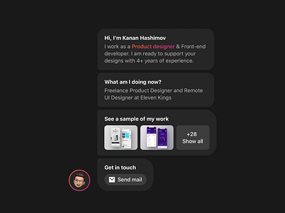 Trying to redesign my personal site animation dark design dribbble message ui ui ux works