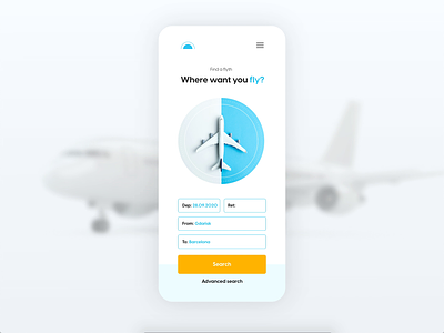 Flyth search - concept airlines airplane blue concept fly motion product search ui ux