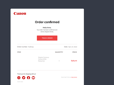 Daily UI 017 - E-mail receipt camera dailyui email email receipt ui uidaily uidaily17