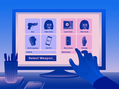 Select Weapon blue desk game hand illustration illustrator screen vectorart vectors