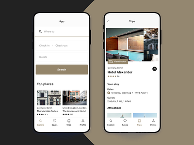 Travel App app booking design flat gold hotel mobile photo product travel trip ui ux