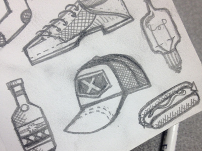 Sketches hat hotdog illustration illustrations lightbulb pencil shoe sketch sketchbook sketches sock vintage
