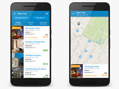 Android Priceline Hotel Listing and Map