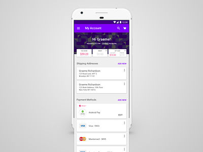 Android Jet Account Screen android design jet material shopping ui ux