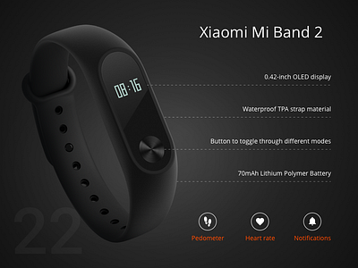 Day 22 - Technical Specifications 100dayuichallenge miband2 technicalspecifications ui visualexercise xiaomi