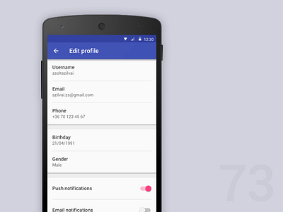 Day 73 - Account Settings 100dayuichallenge android ui edit profile material design