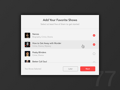 Day 77 - Choose Tv Shows 100dayuichallenge clean ui modal popup series tv shows