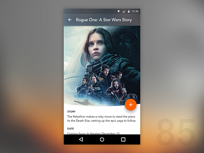 Day 85 - Cinema Application 100dayuichallenge android app cinema app fab floating action button material movie app rogue one star wars