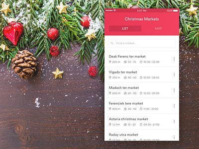 Christmas Market Finder christmas holidays ios app iphone list ui red search ui