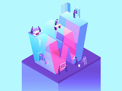 36 Days W 36 days of type 36days w 36daysoftype05 concept isometria isometric letters magenta perspective purple work workers working