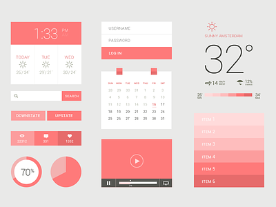 Freebie PSD: Flat / UI Kit calender clean comment download flat graph interface iphone kit light like list login movie search ui user ux weather
