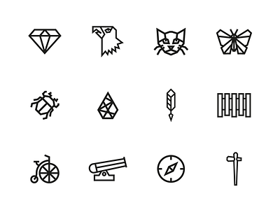 Keswick Museum Icons beetle branding butterfly cat history icons line museum penny farthing slug and bull vector