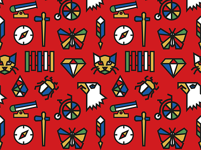 Keswick Museum Pattern bold branding colour icons museum pattern repeatable slug and bull vector
