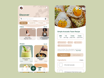 Discover & Recipe Page - UI Mobile App - Health & Wellness App app branding design diet discover page fitness fitness app graphic design health health app illustration mobile app recipe page ui ui design ux design wellness app