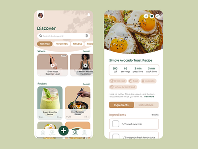 Discover & Recipe Page - UI Mobile App - Health & Wellness App