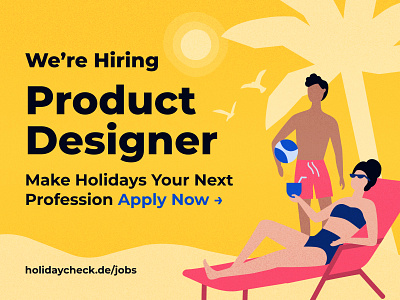 We're Hiring! 🏖 Product Designer (m/f/d), eCommerce apply booking career design destination flight graphic design hiring holiday hotel job position product recruiting travel ui ux vacation