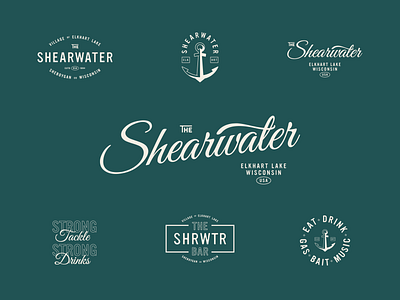 Shearwater Update anchor badge bait bar brand assets fishing identity design lake line art lock up logo script tackle wisconsin