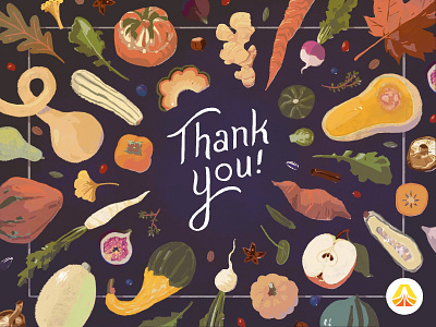 Thank you, from Skookum autumn fall greeting card illustration thank you thank you card vegetables