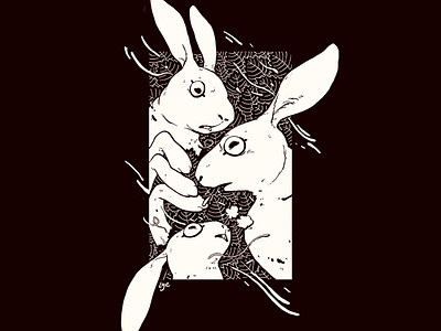 Anxious Buns illustration monochrome rabbits