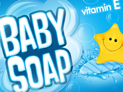 Baby Soap baby blue bubble character drop illustration packaging soap star surf water